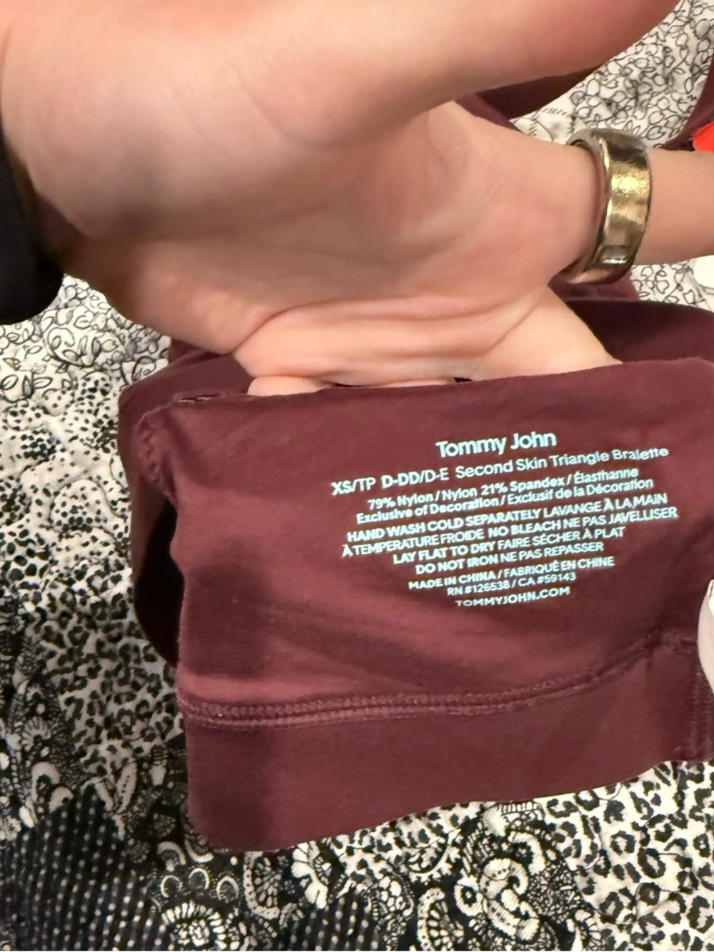 Tommy John Second Skin Triangle Bralette XS D-DD Burgundy NWT - Picture 3 of 4